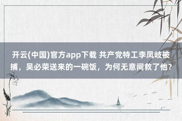 开云(中国)官方app下载 共产党特工李凤岐被捕，吴必荣送来的一碗饭，为何无意间救了他？