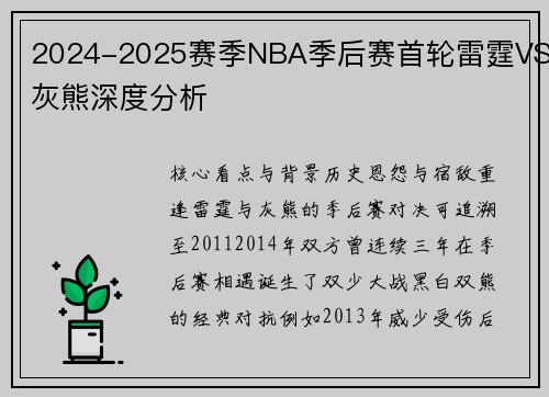 2024-2025赛季NBA季后赛首轮雷霆VS灰熊深度分析